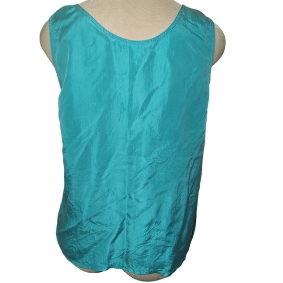 StMichael M&S Silk Blouse 70s Teal Turquoise Blue Europe 14 Vintage Top - Picture 3 of 6